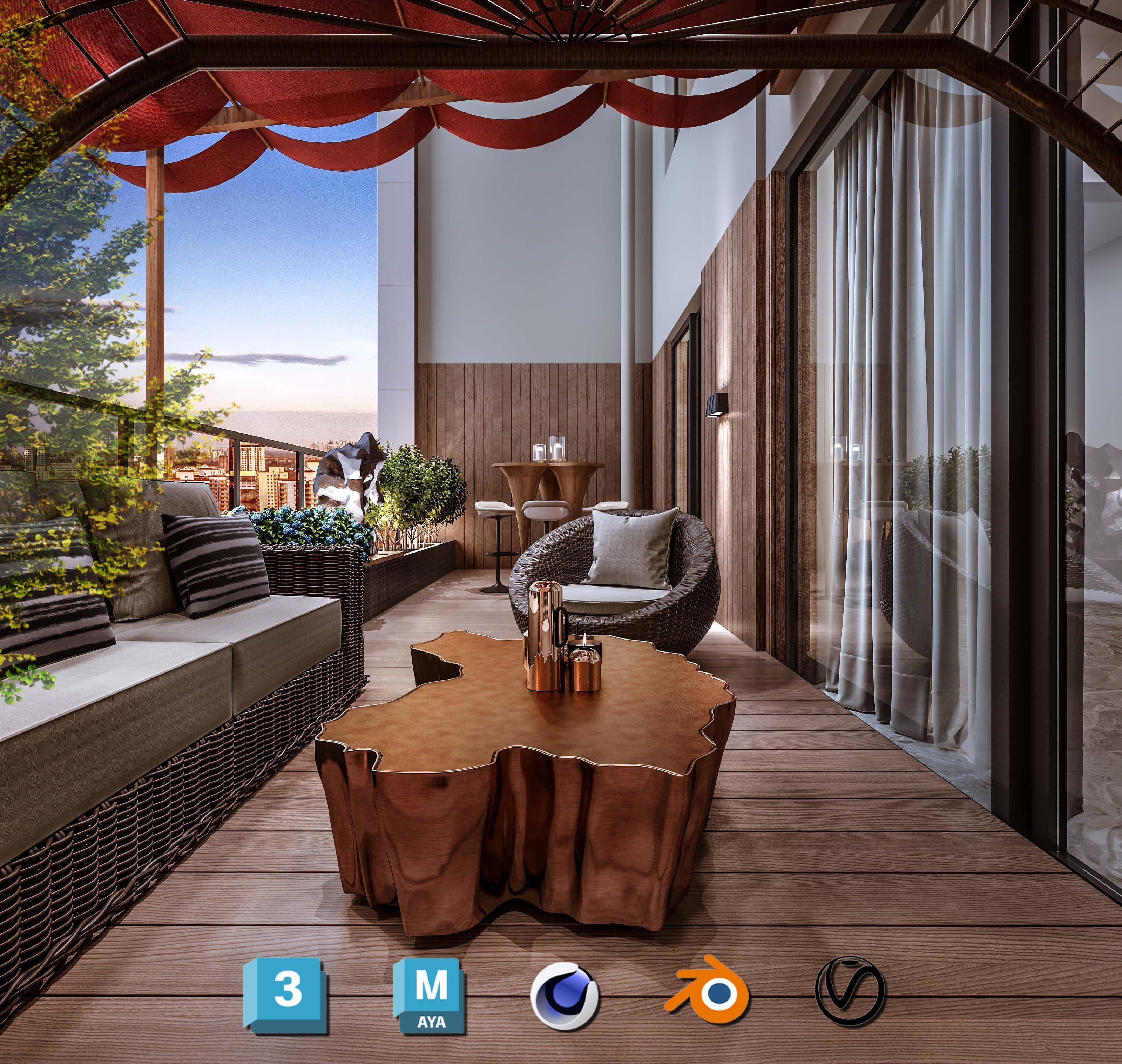 Photorealistic Balcony Garden Kit PBR Textures Modular 3D Models Low-poly 3D model_7