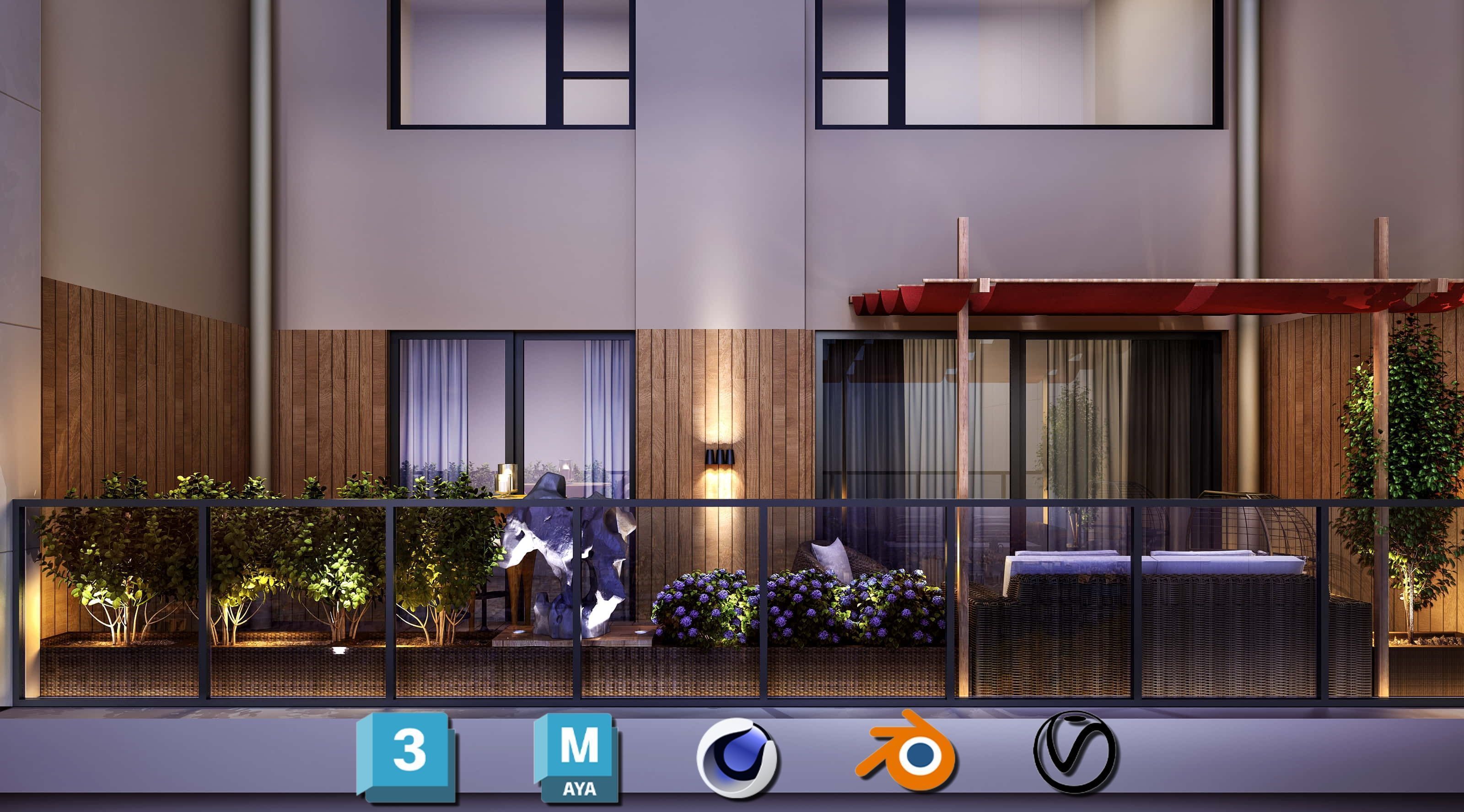 Photorealistic Balcony Garden Kit PBR Textures Modular 3D Models Low-poly 3D model_5