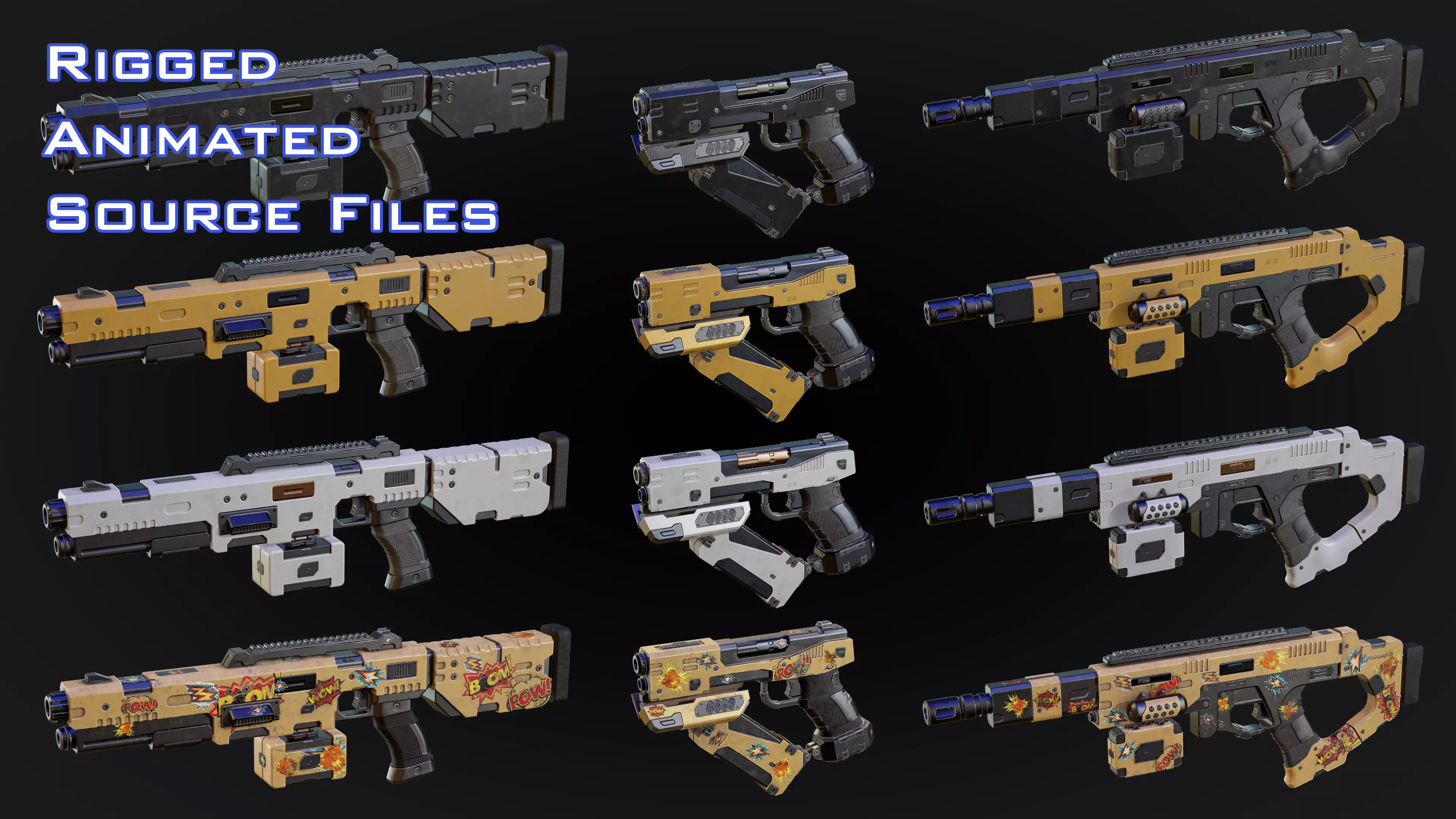 Weapon IMPACT - Animated Gun Bundle Low-poly 3D model