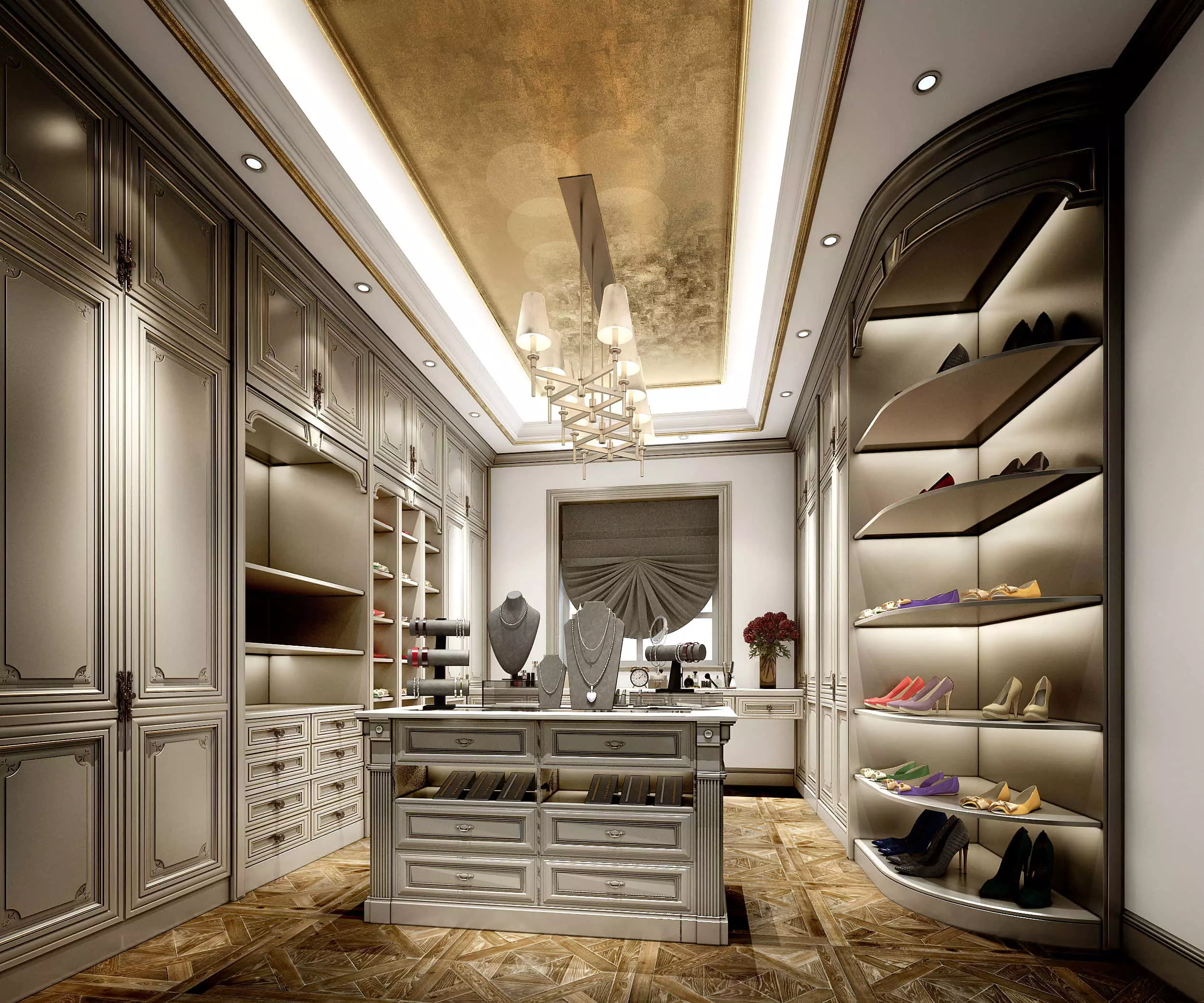 Modern Cloakroom Set  Cabinets Mirror Shelves Accessories Decor Low-poly 3D model_0