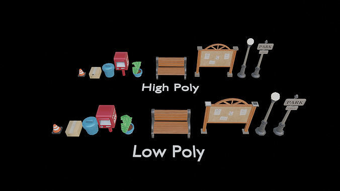 Stylized Park Environment Props Pack -  Low Poly Game Asset Low-poly 3D model