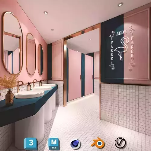 Complete Modern Bathroom 3D Model Set Low-poly 3D model