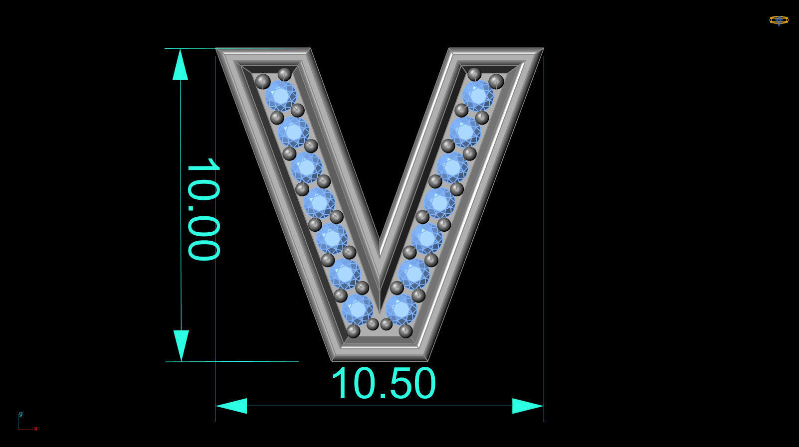 Alphabet Earrings letter V 3D print model_3