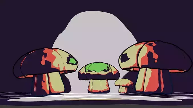 Stylized Cartoon Mushrooms Pack  Game Asset Low-poly 3D model