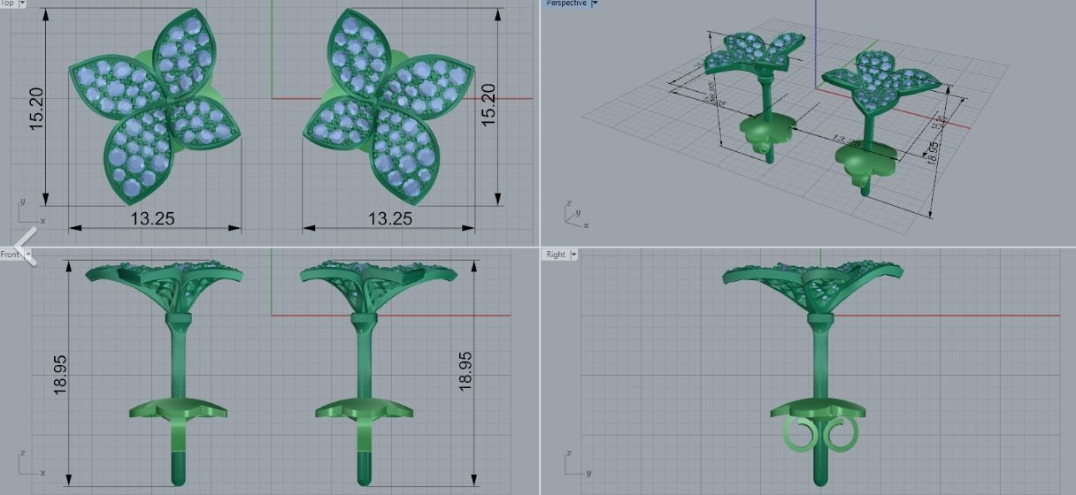 Pasqual Bruni giardini segreti flower earrings and diamond ring 3D Model Collection_9