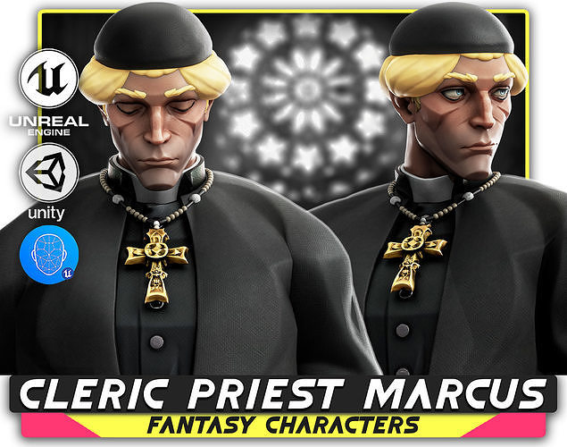Cleric Priest Marcus -  Holy Father - Stylized Medieval RPG - 69 Low-poly 3D model