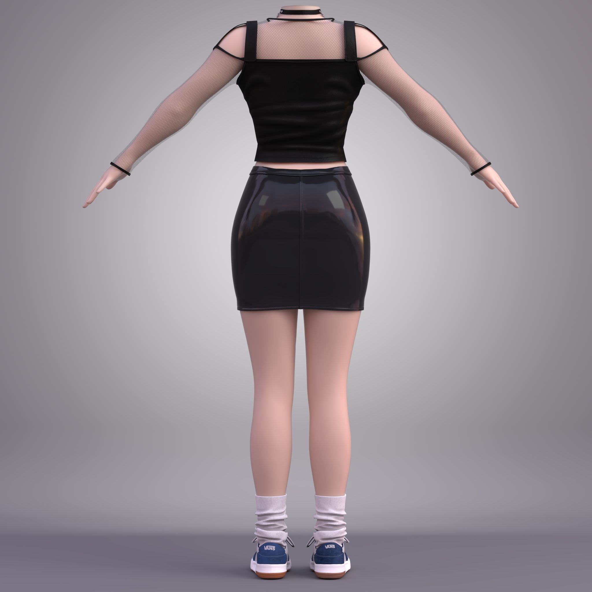 Gothic Punk Leather Outfit for Female Character 3D model_3
