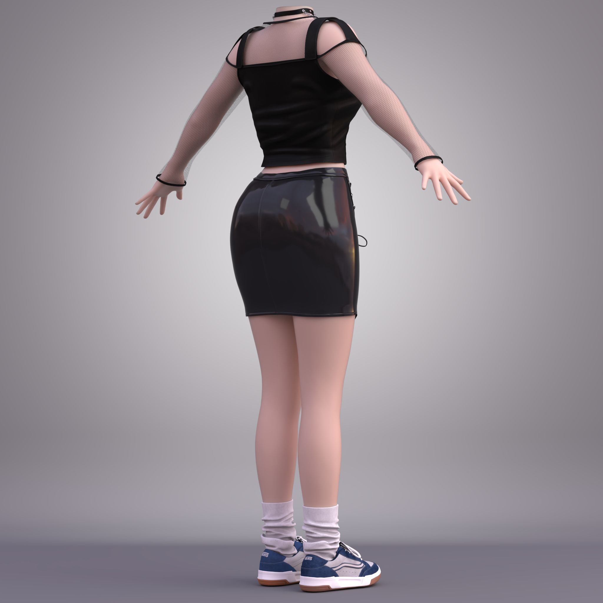 Gothic Punk Leather Outfit for Female Character 3D model_2
