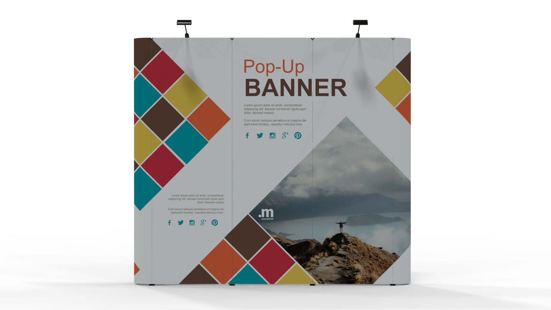 Pop-Up Banner Display - Straight - 3 Sections 3D model_3