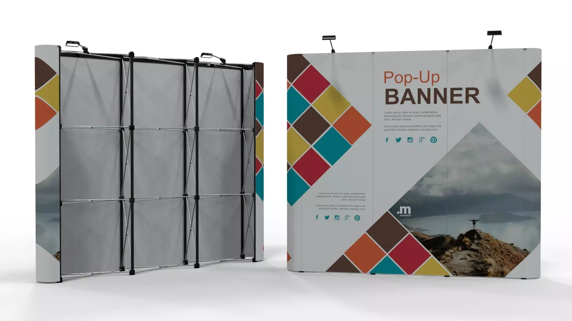Pop-Up Banner Display - Straight - 3 Sections 3D model_0