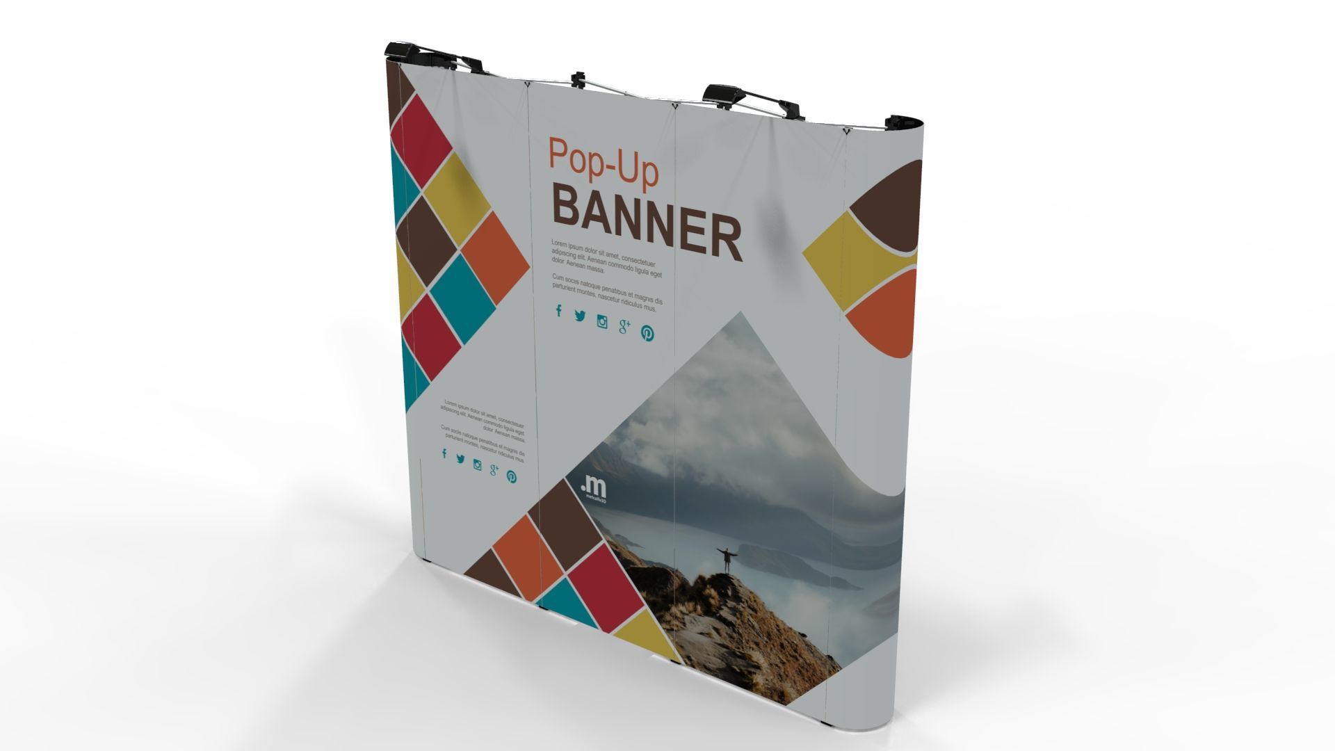 Pop-Up Banner Display - Straight - 3 Sections 3D model_4