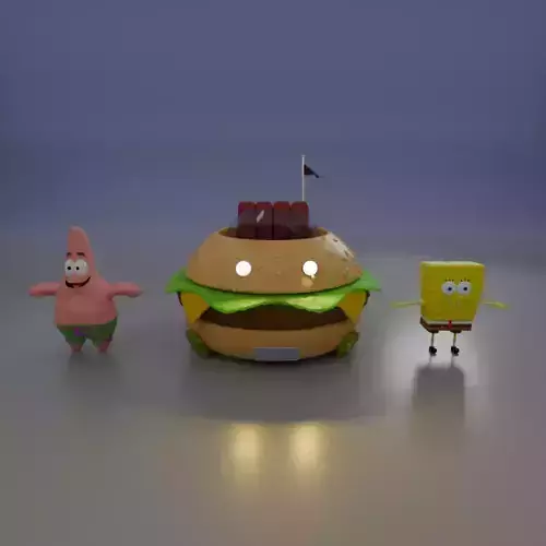 Spongebob and Patrick With Krabby Patty Wagon