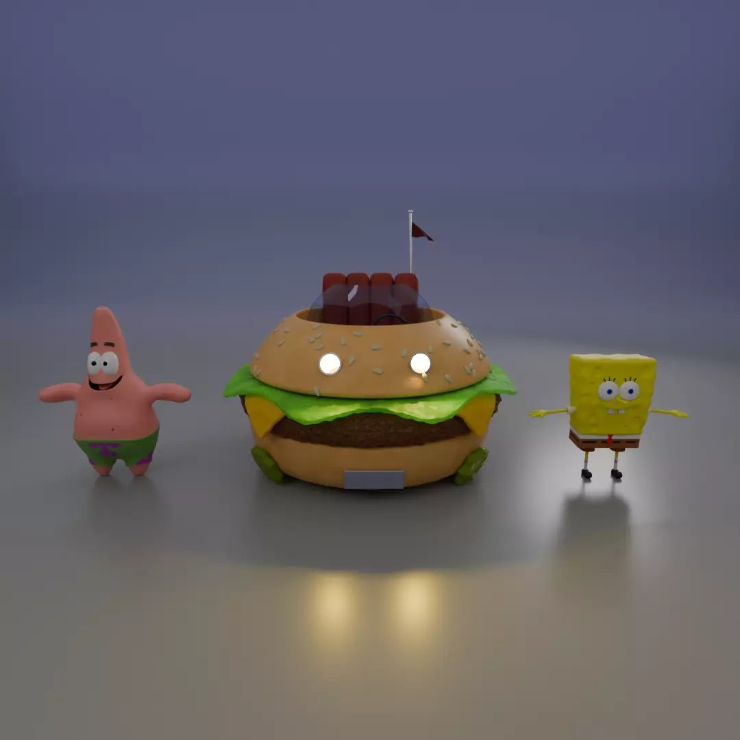 Spongebob and Patrick With Krabby Patty Wagon 3D model