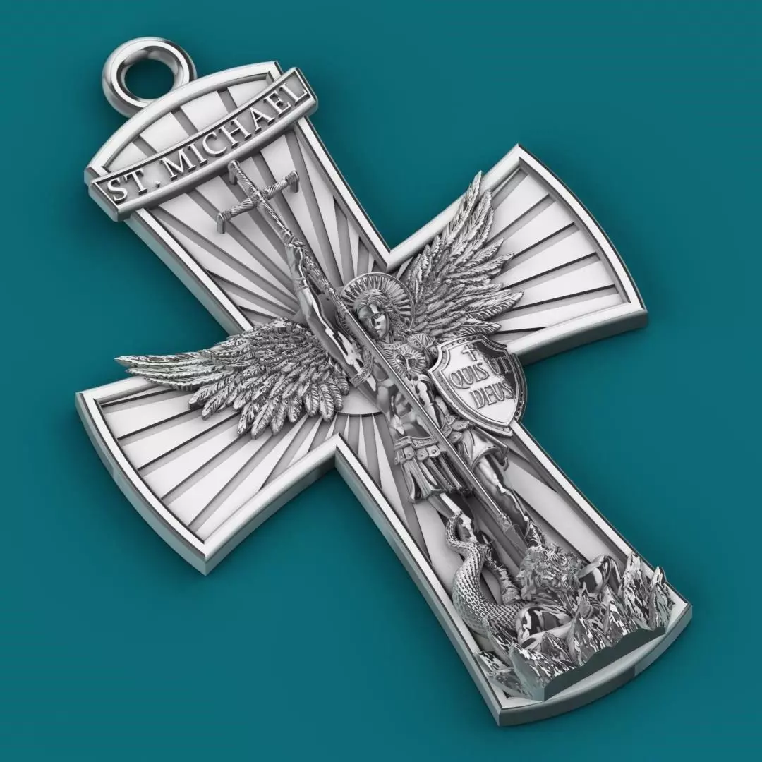ST MICHAEL PENDANT CROSS 3D print model_0