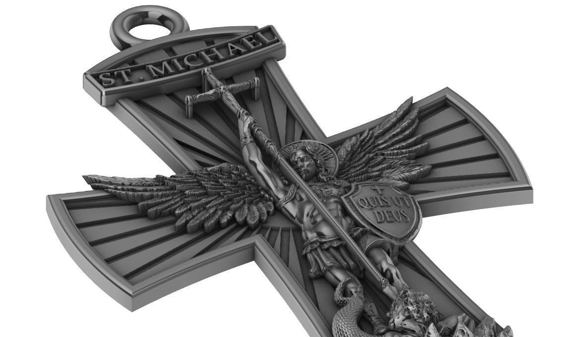 ST MICHAEL PENDANT CROSS 3D print model_2
