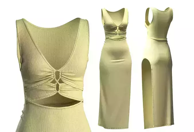 Yellow Ribbed Cutout Elastic Dress CT25-127 MD CLO