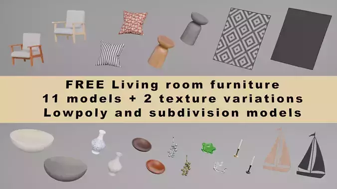 Living room models Free low-poly 3D model