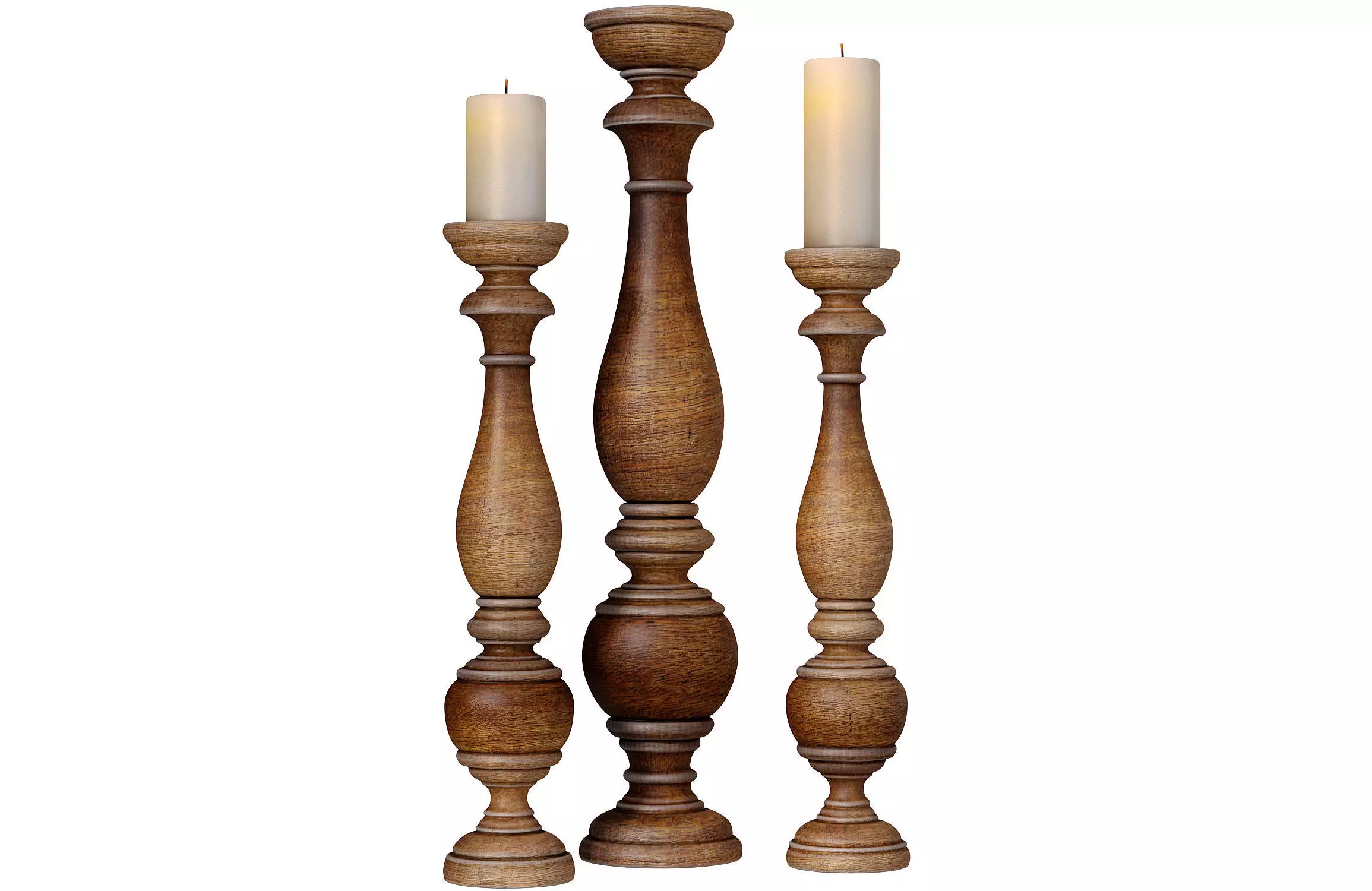 Rustic Wooden Aged Patinated Candle Holders 3D model