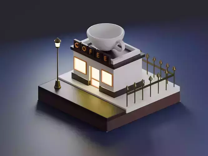 Low Poly Coffee Shop 3D Model  Stylized Cartoon Building