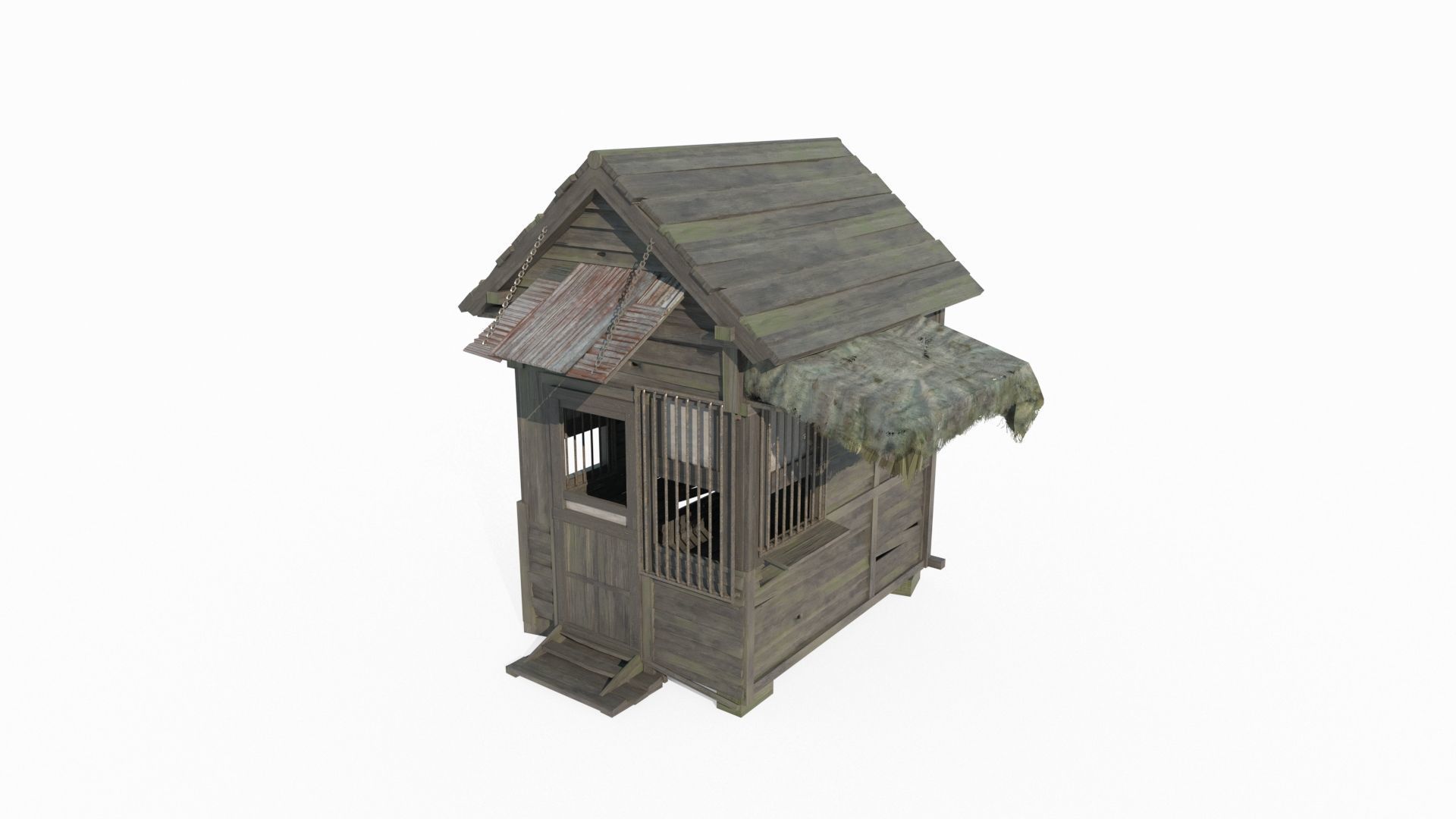 Old style building security booth 3D model_2