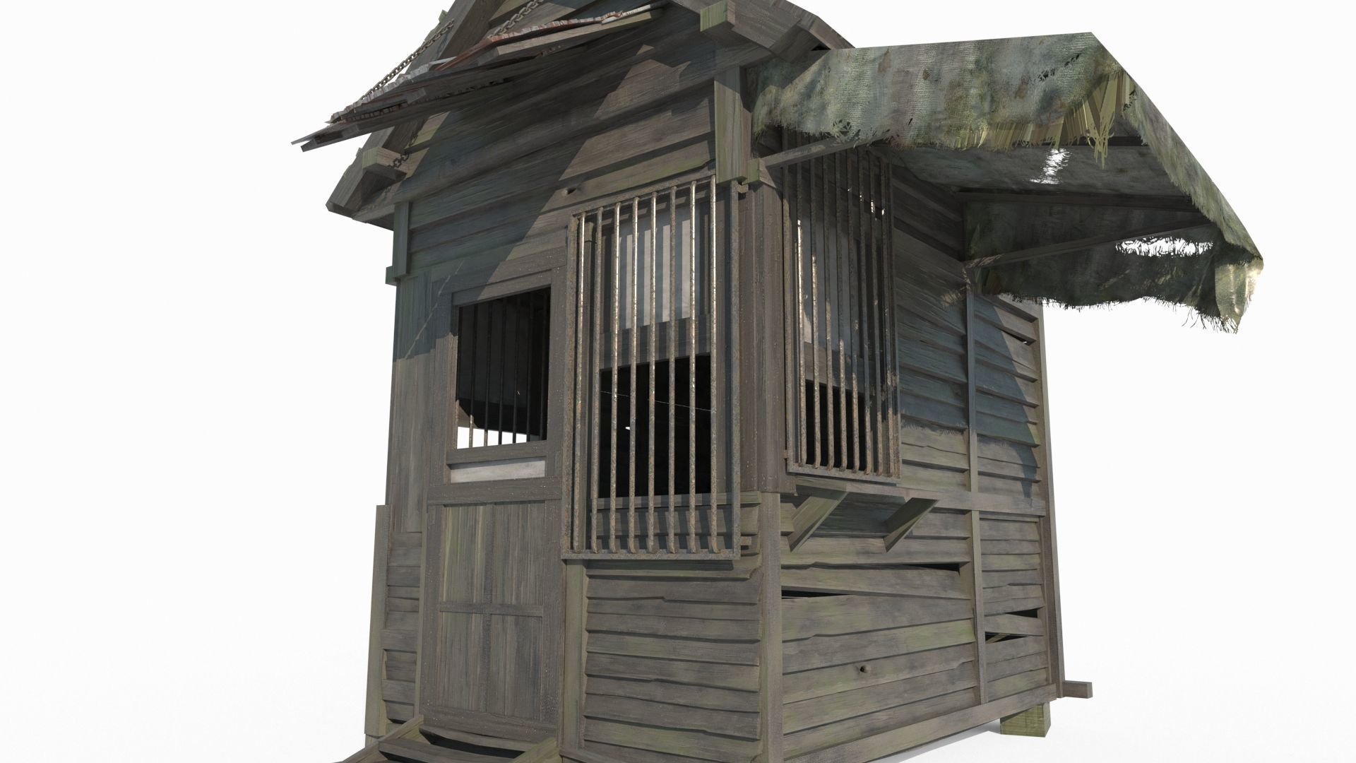 Old style building security booth 3D model_4
