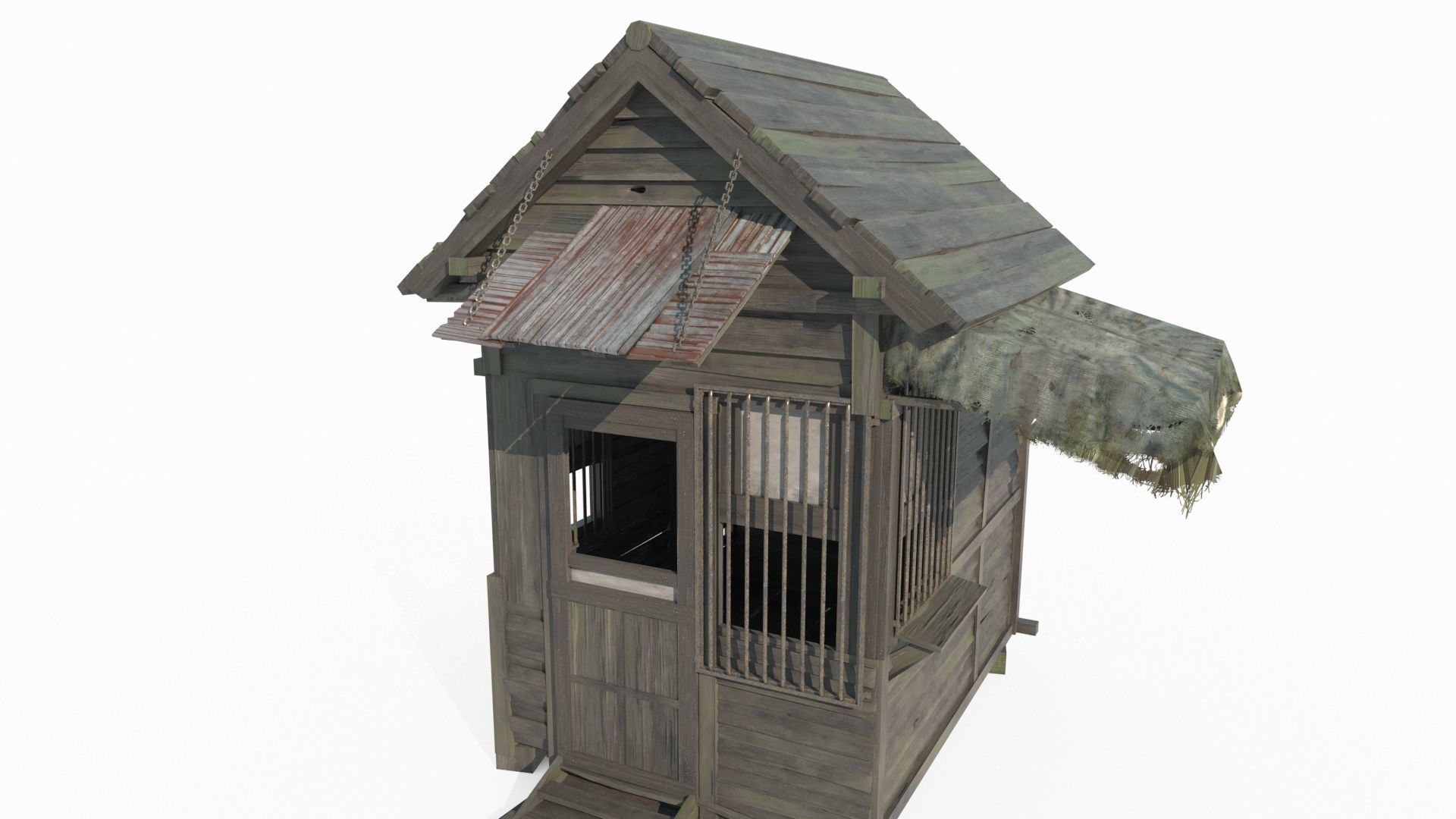 Old style building security booth 3D model_7