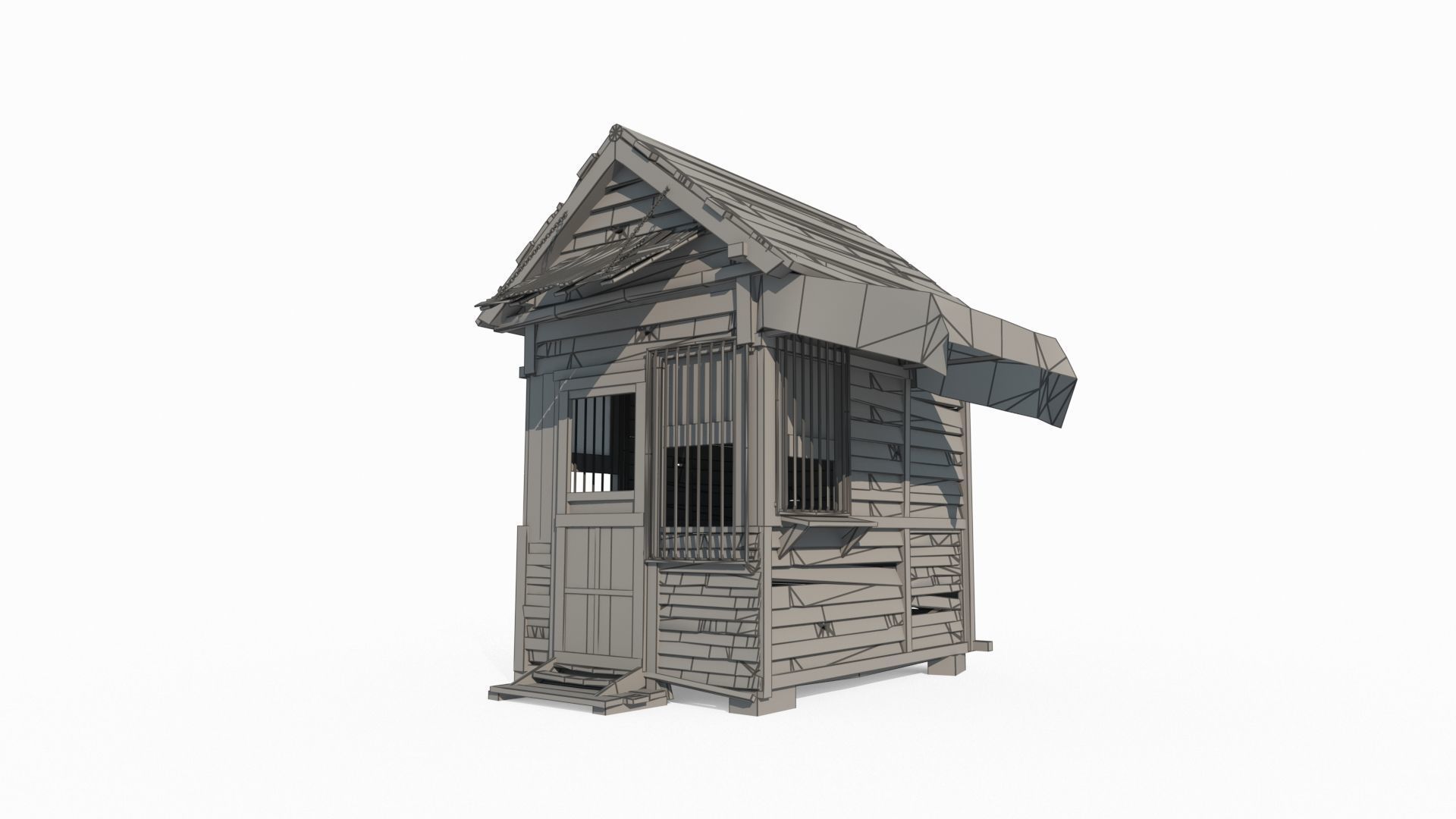 Old style building security booth 3D model_5