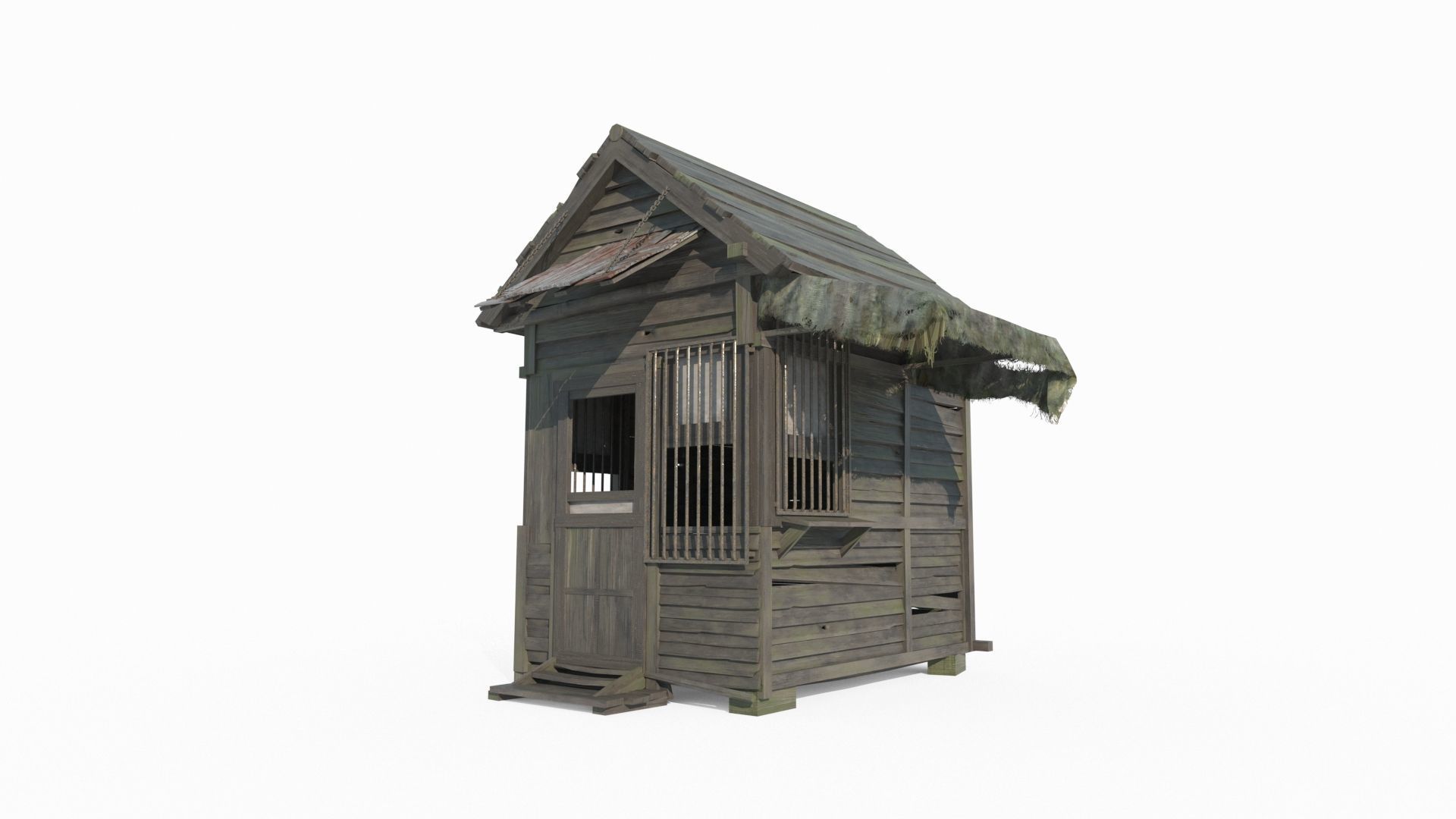 Old style building security booth 3D model_1