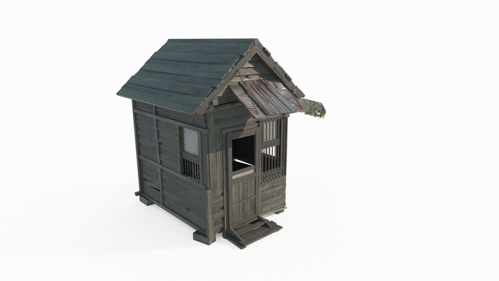 Old style building security booth 3D model_3