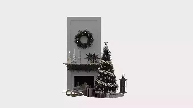 Christmas Decorative set sk Low-poly 3D model