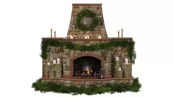 Christmas fireplace Low-poly 3D model