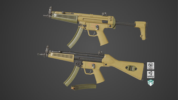 Machine Guns15 Two Sandal Single Mat All PBR Unity UE Textures Low-poly 3D model