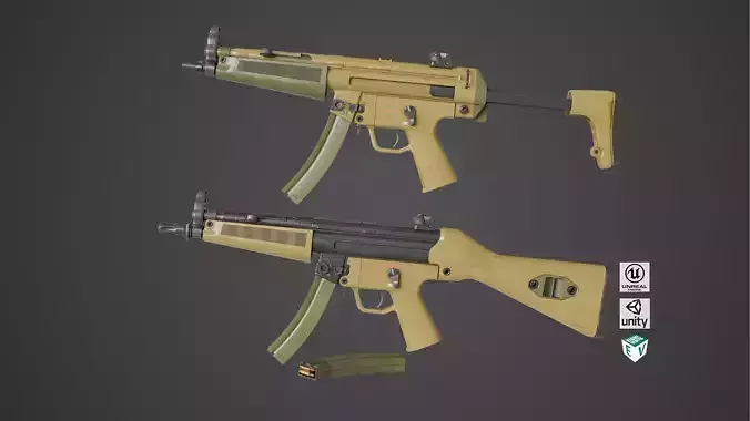 Machine Guns15 Two Sandal Single Mat All PBR Unity UE Textures Low-poly 3D model