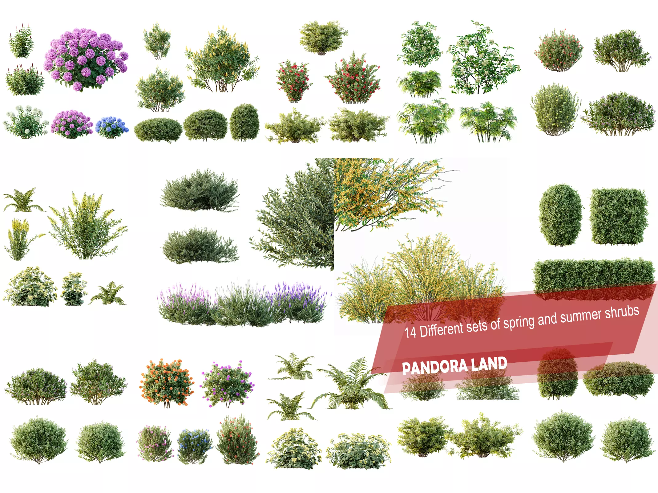 AV 14 Different sets of spring and summer shrubs 3D Model Collection_0