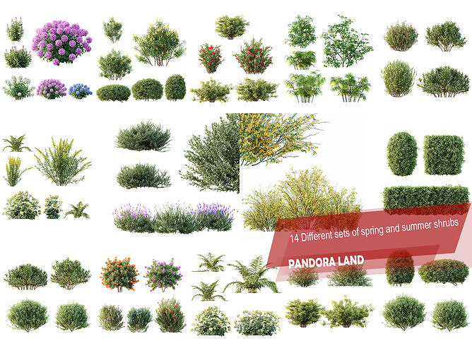 AV 14 Different sets of spring and summer shrubs 3D Model Collection