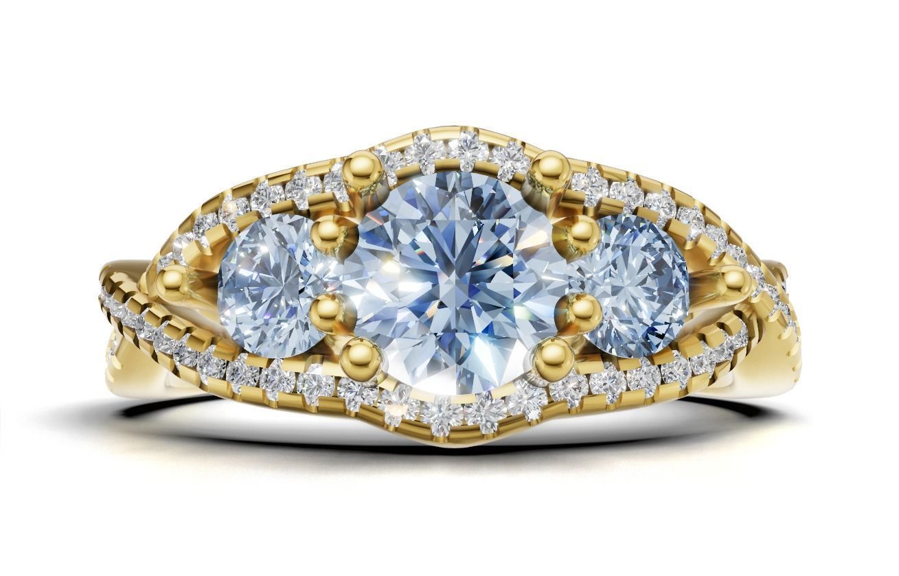 Three-Stone Engagement Ring  3D print model_2