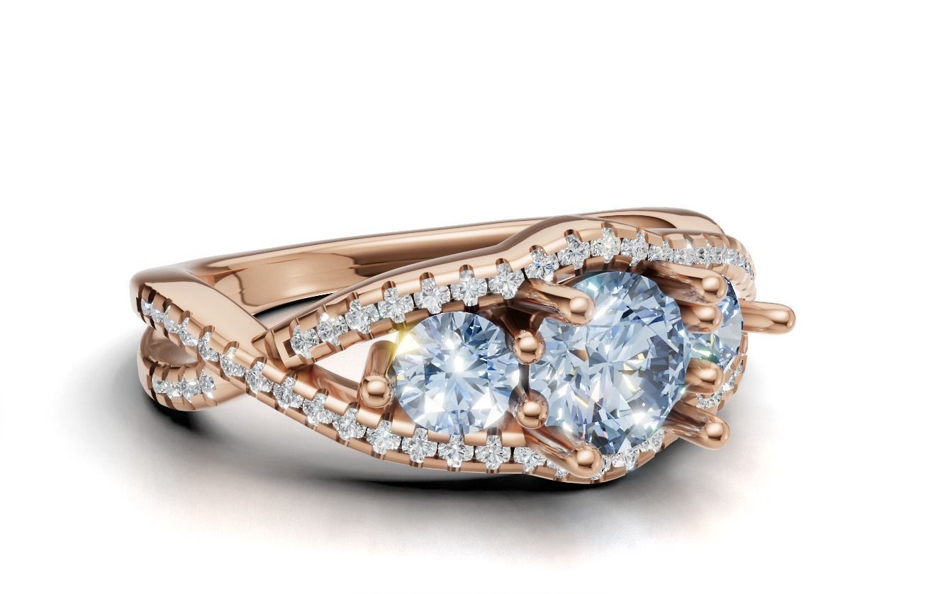 Three-Stone Engagement Ring  3D print model_9