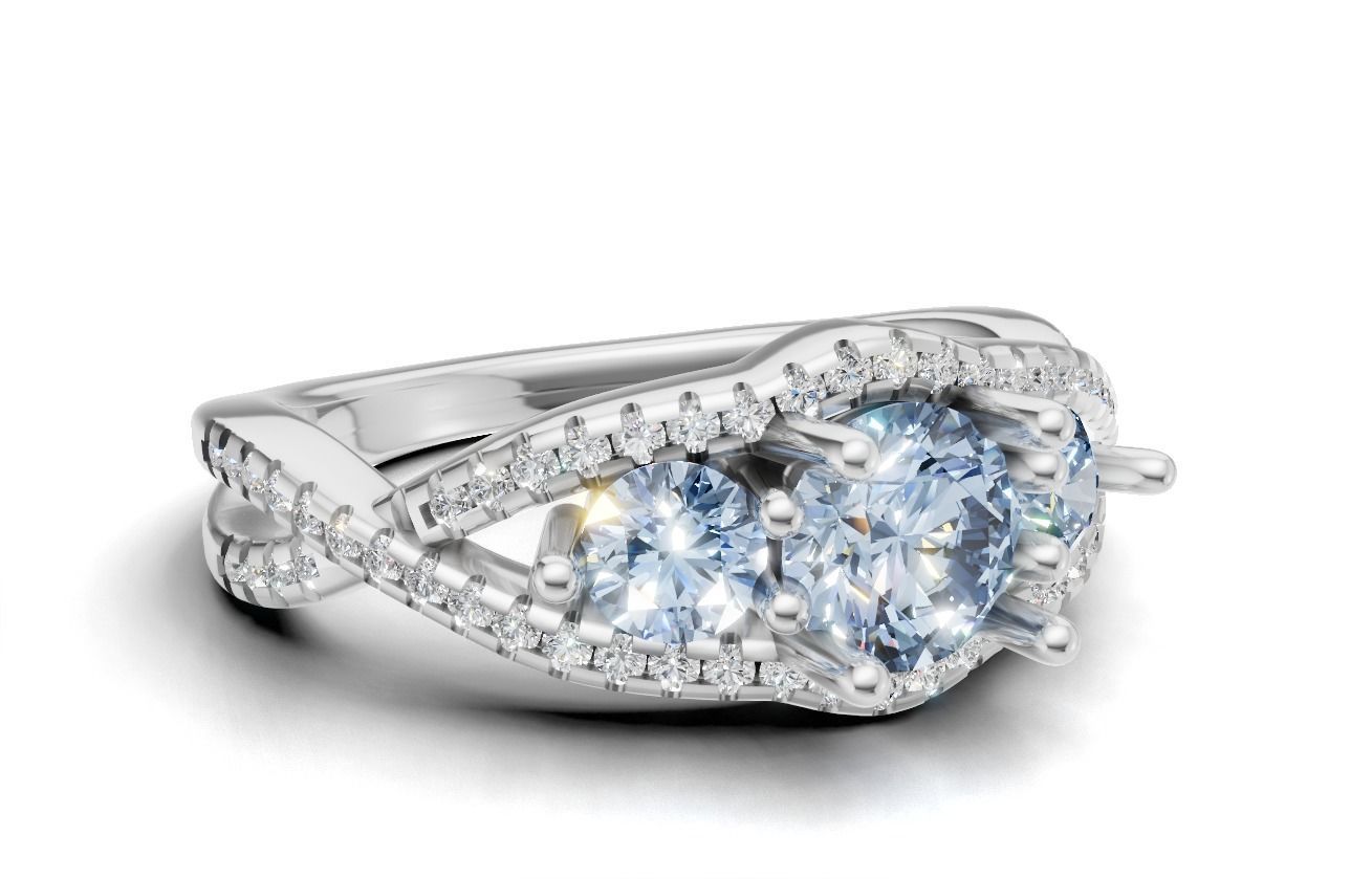Three-Stone Engagement Ring  3D print model_11