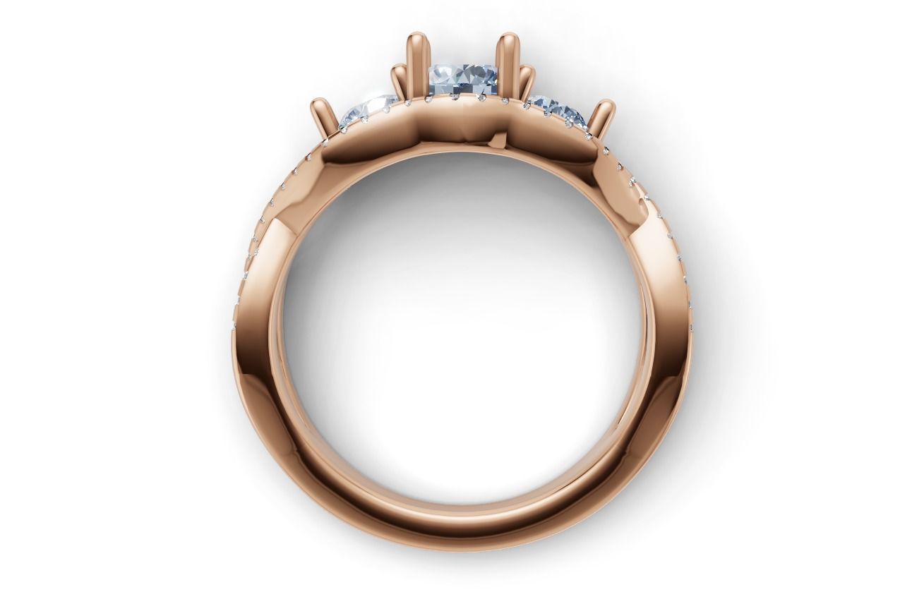 Three-Stone Engagement Ring  3D print model_8