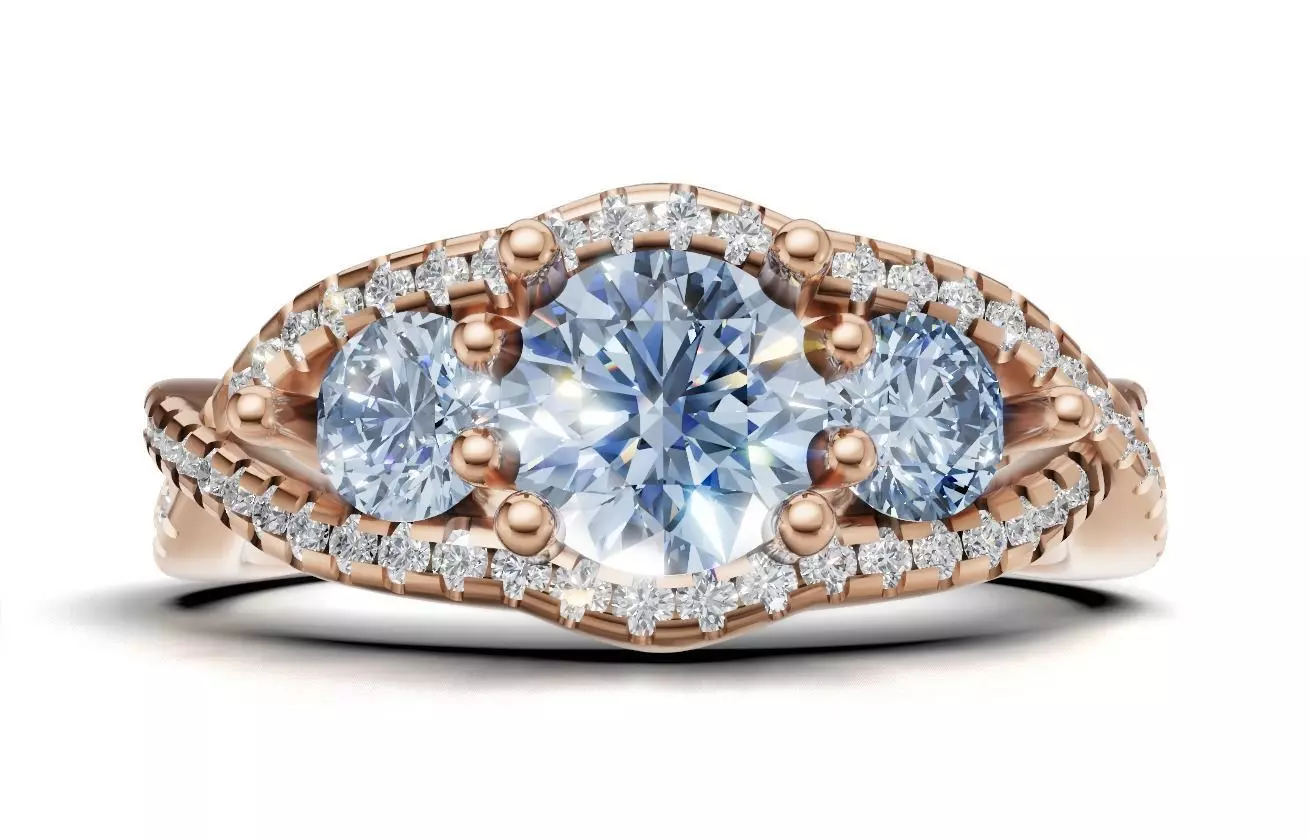 Three-Stone Engagement Ring  3D print model_0