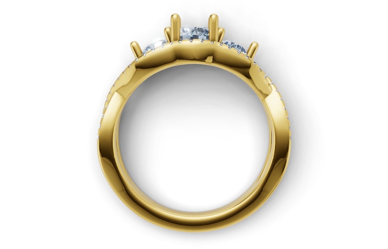 Three-Stone Engagement Ring  3D print model_7