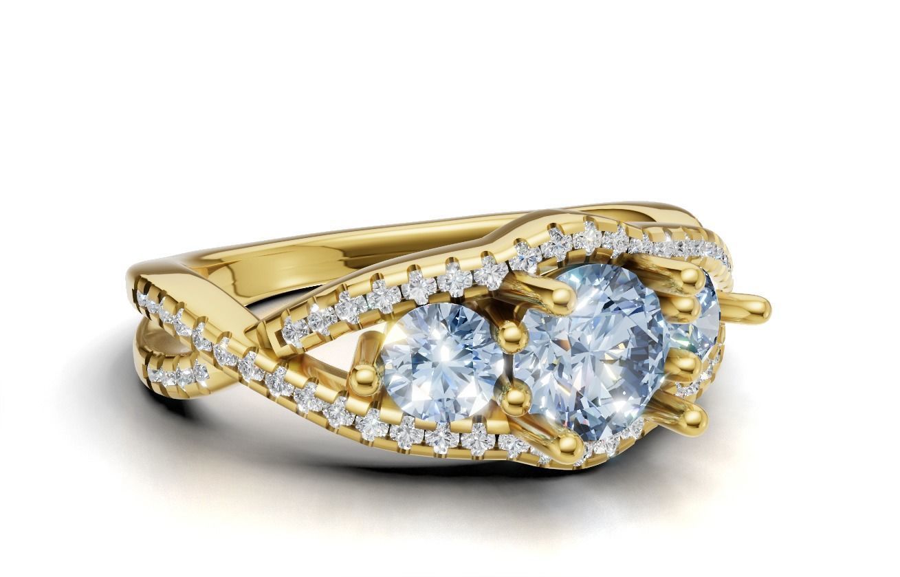 Three-Stone Engagement Ring  3D print model_10