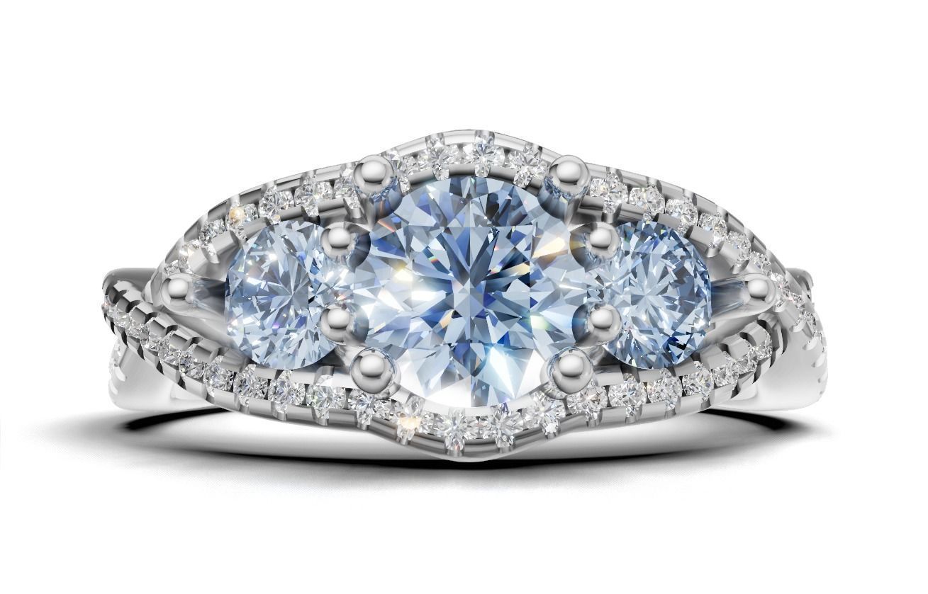 Three-Stone Engagement Ring  3D print model_1