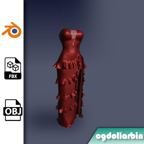Customizable Fancy Satin Gown Low-poly 3D model