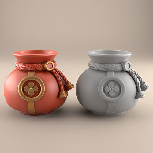 Red Lucky planter urn candy container candle holder 3D print model