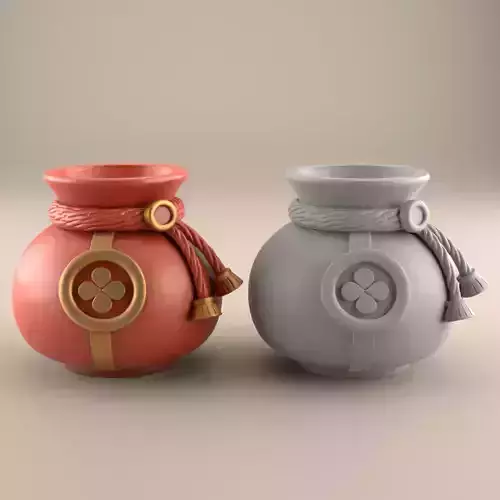 Red Lucky planter urn candy container candle holder