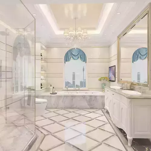 Luxury Bright Bathroom with Bathtub 3D model