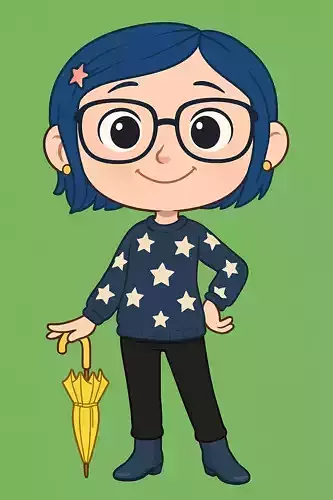 Coraline with Pajamas and Umbrella