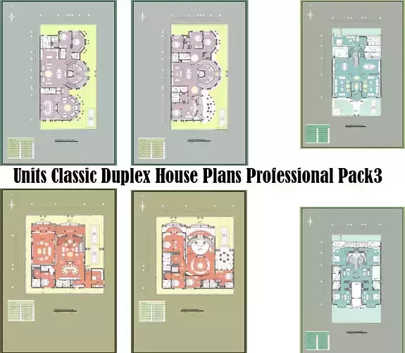 Classic Duplex House Plans  Professional  Pack3 Units 3D model