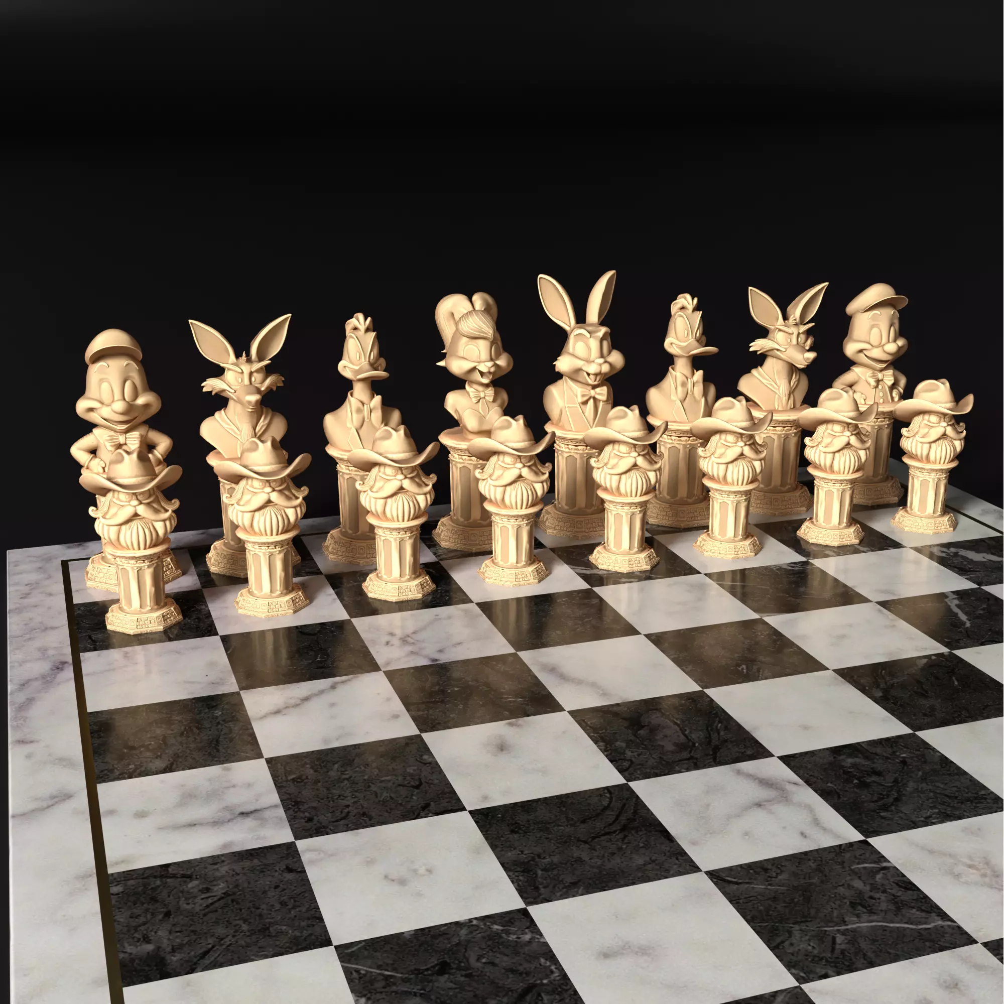 Looney Tunes Chess Set STL 3D Printable Cartoon Characters 3D print model_0